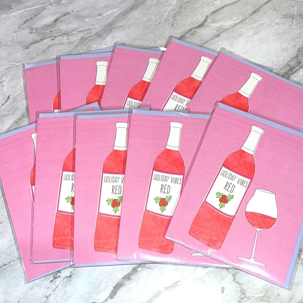 NEW Violet & Clair holiday vibes red wine Christmas holiday card set of 10